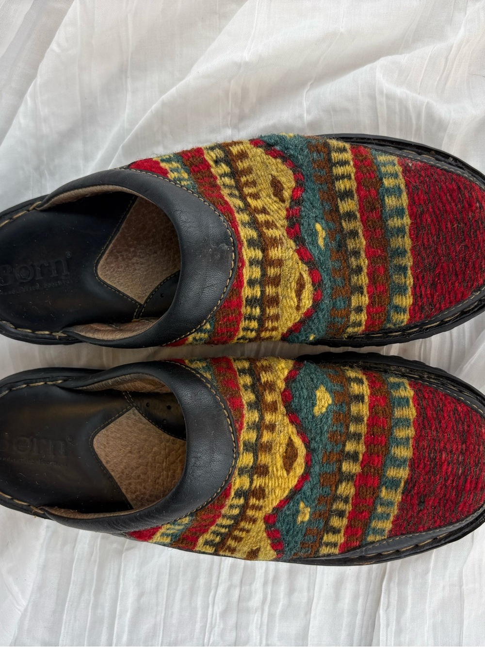 Born Multicolor aztec wool Knit Slip-On black leather Clogs